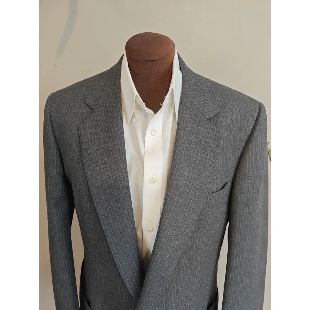 Hart Schaffner Marx 39L Gray Wool Blazer Mens 2 Button Sport Coat USA Striped